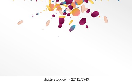 Colored Confetti Fun Grey Background. Rainbow Effect Splash Background. Invitation Banner. Colorful Independence Illustration.