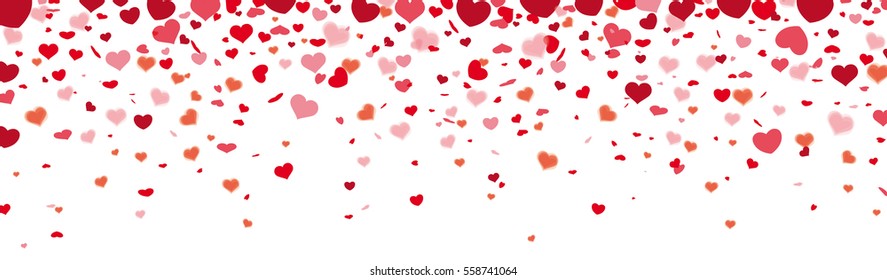 Colored confetti hearts white header. Eps 10 vector file.