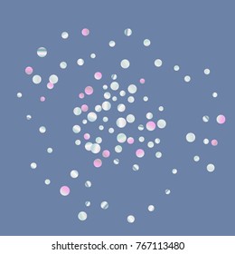 Colored confetti on blue. Luxurious calm background. Overflowing grainy abstract points in pink and blue tones. Element of design. Suitable for postcards, posters, cards. Vector illustration, EPS 10.