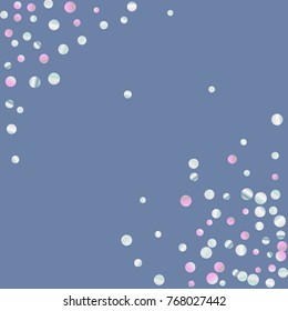 Colored confetti on blue. Luxurious calm background. Overflowing grainy abstract points in pink and blue tones. Element of design. Suitable for postcards, posters, cards. Vector illustration, EPS 10.