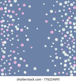 Colored confetti on blue. Luxurious calm background. Overflowing grainy abstract points in pink and blue tones. Element of design. Suitable for postcards, posters, cards. Vector illustration, EPS 10.