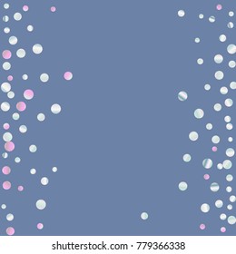 Colored confetti on blue. Luxurious calm background. Overflowing grainy abstract points in pink and blue tones. Element of design. Suitable for postcards, posters, cards. Vector illustration, EPS 10.