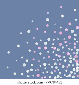 Colored confetti on blue. Luxurious calm background. Overflowing grainy abstract points in pink and blue tones. Element of design. Suitable for postcards, posters, cards. Vector illustration, EPS 10.