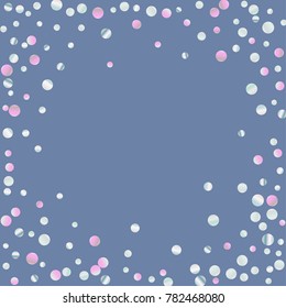 Colored confetti on blue. Luxurious calm background. Overflowing grainy abstract points in pink and blue tones. Element of design. Suitable for postcards, posters, cards. Vector illustration, EPS 10.