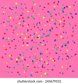 colored confetti on light pink background - vector illustration