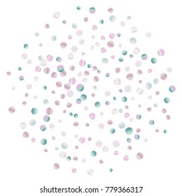 Colored confetti on white. Luxurious calm background. Overflowing grainy abstract points in pink and blue tones. Element of design. Suitable for postcards, posters, cards. Vector illustration, EPS 10.