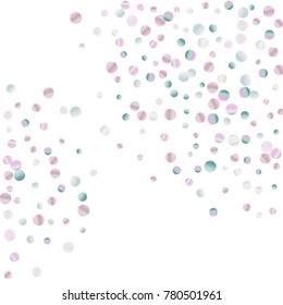Colored confetti on white. Luxurious calm background. Overflowing grainy abstract points in pink and blue tones. Element of design. Suitable for postcards, posters, cards. Vector illustration, EPS 10.