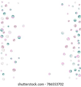 Colored confetti on white. Luxurious calm background. Overflowing grainy abstract points in pink and blue tones. Element of design. Suitable for postcards, posters, cards. Vector illustration, EPS 10.