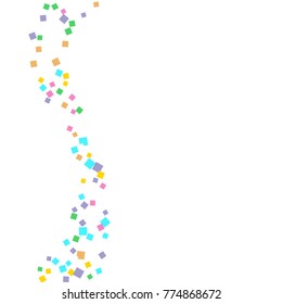 Colored confetti on white. Small multicolored squares in pink, orange, blue, green, felted and purple. Element of design. Suitable for postcards, posters, cards. Vector illustration, EPS 10.