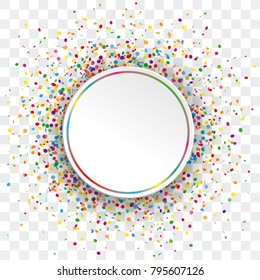 Colored confetti with paper circle on the checked background. Eps 10 vector file.