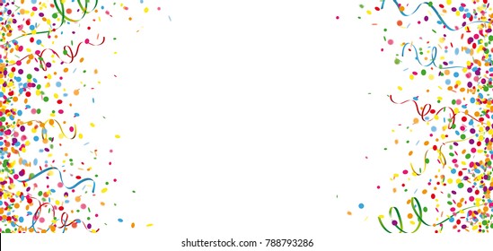 Colored confetti and paper streamer on the white background. Eps 10 vector file.