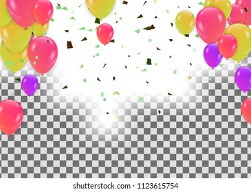 Colored confetti with ribbons and balloons on the white. Eps 10