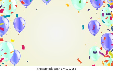 Colored confetti with ribbons and balloons on the white. Eps 10 vector file.