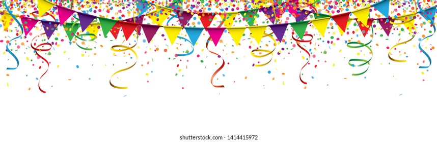 Colored confetti with ribbons and festoons on the white. Eps 10 vector file.