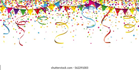 Colored confetti with ribbons and festoons on the white. Eps 10 vector file.