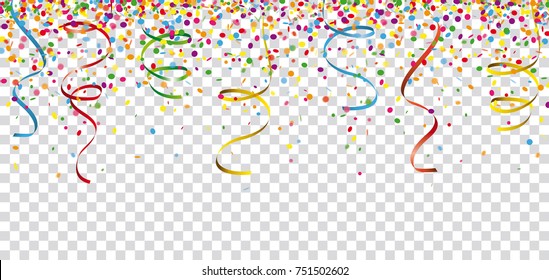 Colored confetti with ribbons on the checked background. Eps 10 vector file.