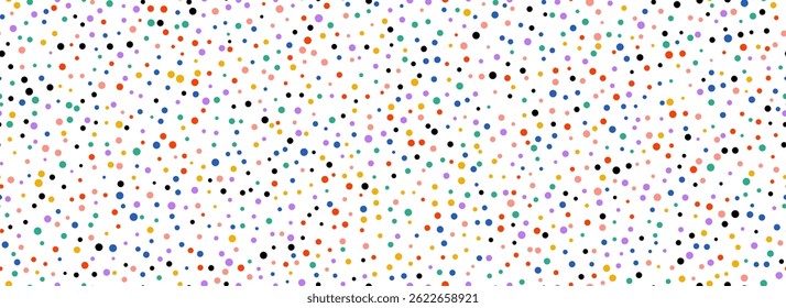 Colored confetti seamless pattern. Bright glitter dots repeating background. Fun polka dot repeated wallpaper. Vector celebration Christmas, New Year, wedding or birthday party decoration backdrop