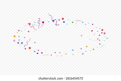 Colored Confetti Shiny Vector Panoramic Transparent Background. Fun Streamer Illustration. Particles Happy Plant. Multi colored Decoration Design.