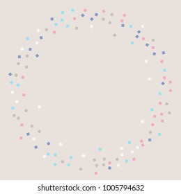 Colored confetti squares. Luxurious calm background. Small multicolored squares in pink, white and blue tones. Element of design. Suitable for postcards, posters, cards. Vector illustration, EPS 10.