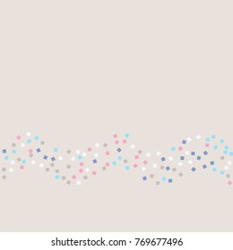 Colored confetti squares. Luxurious calm background. Small multicolored squares in pink, white and blue tones. Element of design. Suitable for postcards, posters, cards. Vector illustration, EPS 10.