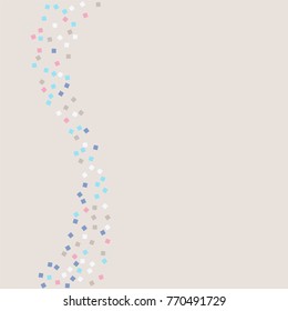 Colored confetti squares. Luxurious calm background. Small multicolored squares in pink, white and blue tones. Element of design. Suitable for postcards, posters, cards. Vector illustration, EPS 10.