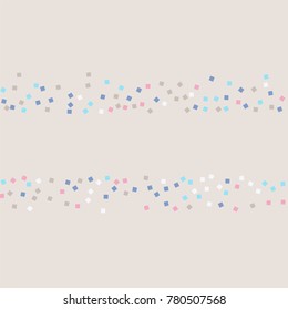 Colored confetti squares. Luxurious calm background. Small multicolored squares in pink, white and blue tones. Element of design. Suitable for postcards, posters, cards. Vector illustration, EPS 10.