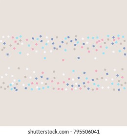 Colored confetti squares. Luxurious calm background. Small multicolored squares in pink, white and blue tones. Element of design. Suitable for postcards, posters, cards. Vector illustration, EPS 10.