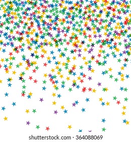 Colored confetti stars. Celebration vector background. Asterisks falling from above. Festive  banner or greetings card. Birthday, holiday decoration. 