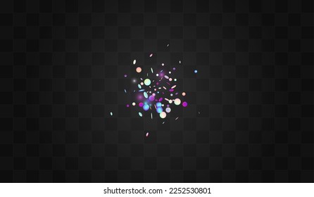 Colored Confetti Top Vector Transparent Background. Blur Iridescent Dot Invitation. Festival Card. Reflection Metal Banner.