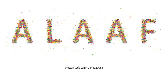 Colorado confetti y texto alemán Alaaf, traducir Hooray. Archivo vectorial Eps 10.