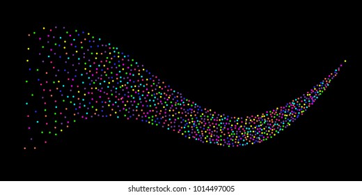Colored confetti-points are scattered on a black background. Luxury festive background. Multicolored shiny abstract texture. Element of design. Vector illustration, EPS 10.