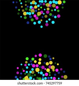 Colored confetti-points are scattered on a black background. Luxury festive background. Multicolored shiny abstract texture. Element of design. Vector illustration, EPS 10.