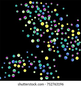 Colored confetti-points are scattered on a black background. Luxury festive background. Multicolored shiny abstract texture. Element of design. Vector illustration, EPS 10.
