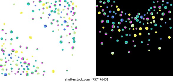 Colored confetti-points are scattered on a black background. Luxury festive background. Multicolored shiny abstract texture. Element of design. Vector illustration, EPS 10.