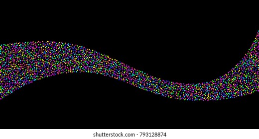 Colored confetti-points are scattered on a black background. Luxury festive background. Multicolored shiny abstract texture. Element of design. Vector illustration, EPS 10.