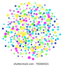 Colored confetti-points are scattered on a white background. Luxury festive background. Multicolored shiny abstract texture. Element of design. Vector illustration, EPS 10.