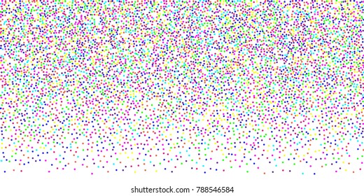 Colored confetti-points are scattered on a white background. Luxury festive background. Multicolored shiny abstract texture. Element of design. Vector illustration, EPS 10.