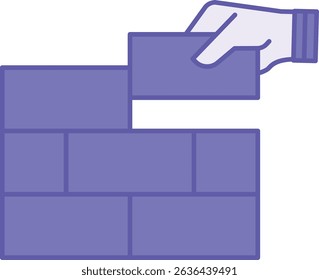 Colored Construction Icon. Vector Illustration. Human Hand Laying Bricks. Building, Construction, and Structure Creation. Engineering Concept