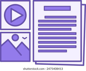 Colored Content Creation Icon. Vector Icon. Media, Photo, and Text. Information Uploaded on Social Networks. Blogger Concept