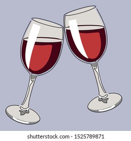 Colored continuous line drawing. Glasses of wine. Vector illustration.