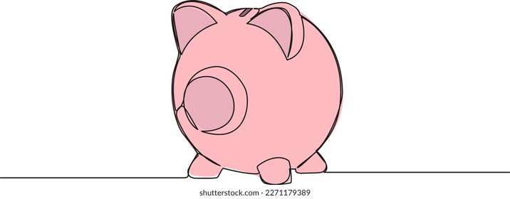 colored continuous single line drawing of a piggy bank, saving money line art vector illustration