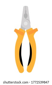 Colored Conventional pliers tool icon. Yellow colored handle, thick metallic tip or sponge pliers. Flat illustration of pliers tool vector icon for web design