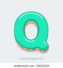 Colored Cookie Font. Vector illustration. Letter Q
