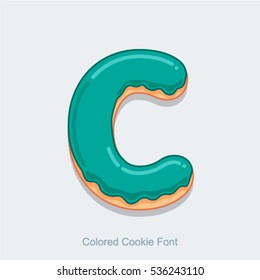 Colored Cookie Font. Vector illustration. Letter C