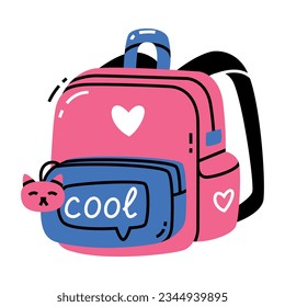 Colored Cool School Backpack with Shoulder Strap and Pocket Vector Illustration