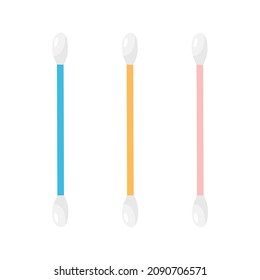 Colored cotton buds isolated on white background. Ears stick. Soft cotton swabs. Vector stock