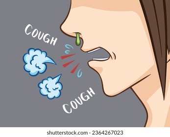 Colored coughing and flu runny nose because of air pollutions. Human face from side view isolated vector illustration on landscape horizontal dark gray template. Simple flat art styled drawing.