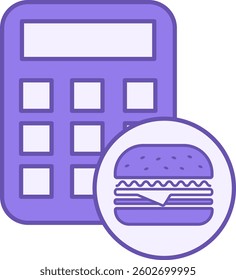 Colored Count Calories Icon. Vector Illustration. Calculator and Hamburger. Healthy Lifestyle. Nutrition Concept