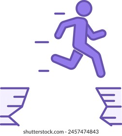 Colored Courage Icon. Vector Icon of a Man Jumping Over a Cliff. Determination, Strength, Confidence, Bravery. Mental Health. Positive Thinking Concept