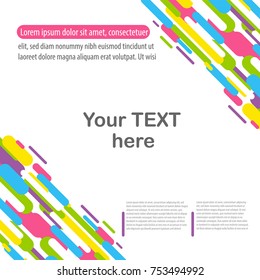 Colored cover book template trendy rounded corner banner. Speed line abstract modern colorful mockup. Colorful dynamic for text background mock up. Magazine vector poster illustration backdrop. 